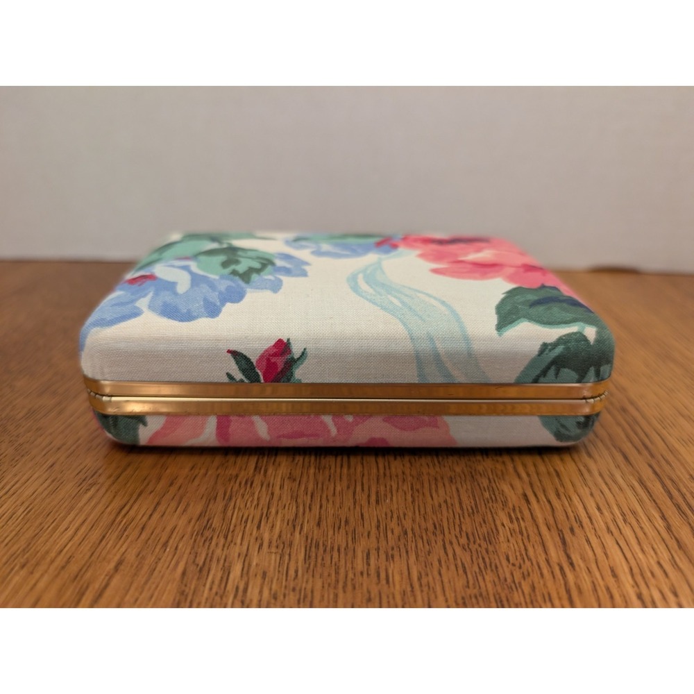 Vintage Floral Travel Jewelry Hard Case Clam Shell/Mirror/5.5x3.75x1.5" - Picture 4 of 8